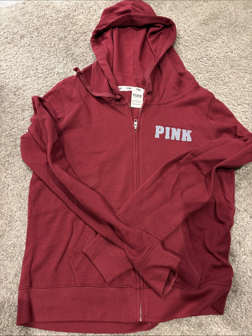 PINK Victoria's Secret Burgundy Zip-Up Hoodie with Logo